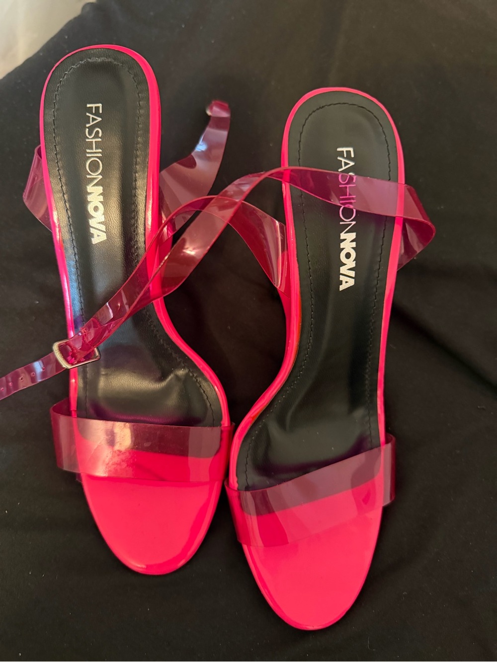 Fashion Nova Hot Pink Clear-Strap Heeled Slides